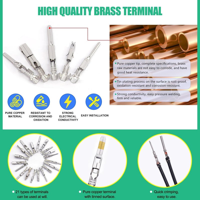 Twidec /290PCS Car Electrical Wire Terminal Pins Connector 1/1.5/1.8/2.2/2.8/3.5mm 21Type Auto Electric Connector Pins Terminal Non-Insulated Plug Removal Male Female Crimp Pins with Crimping Pliers - Image 3